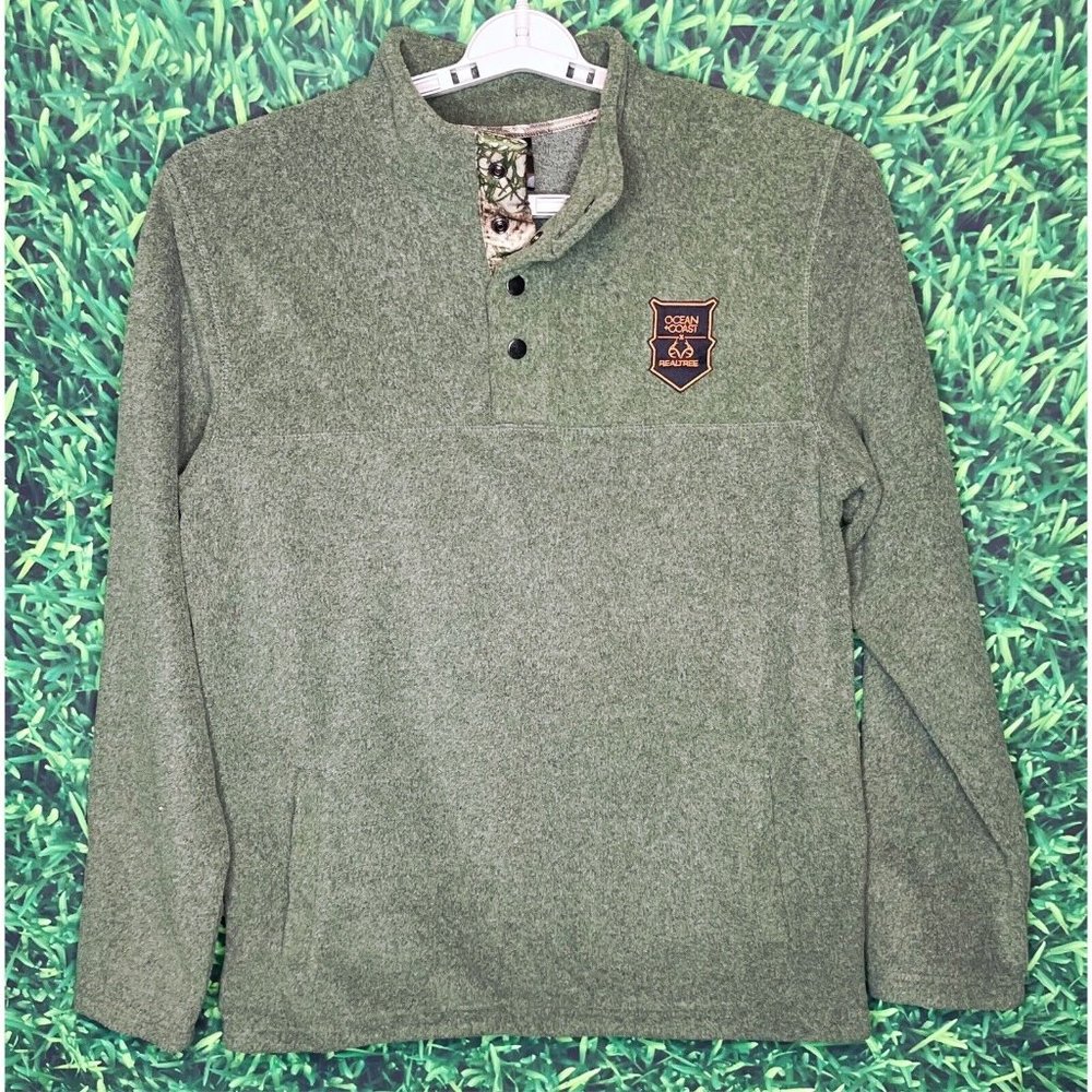 Ocean + Coast Realtree Fleece Long Sleeve Men's Large Green Camo Pullover Button